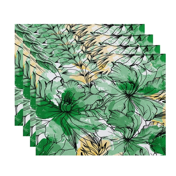 Simply Daisy, 18 x 14 inch, Zentangle, Floral Print Placemat (Set of 4), Green