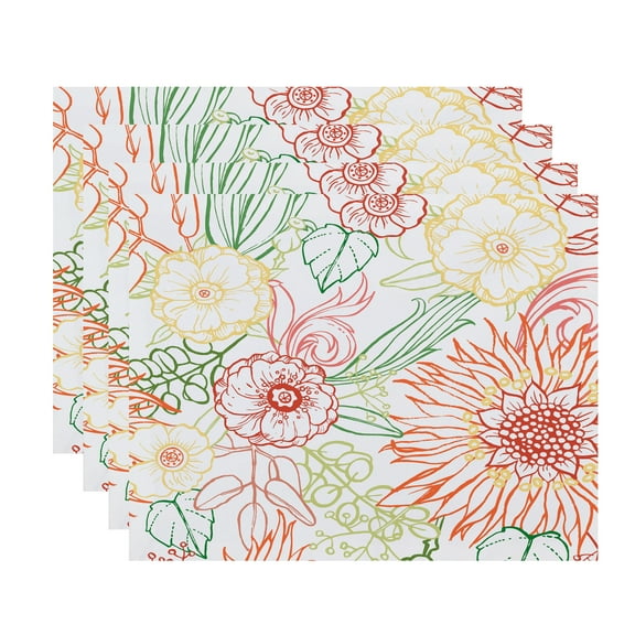 Simply Daisy, 18 x 14 inch, zentangle 4 Color, Floral Print Placemat (Set of 4), Orange