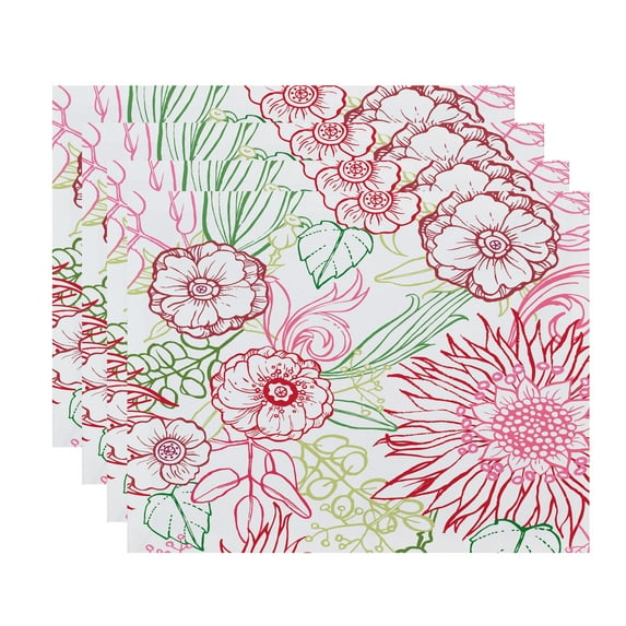 Simply Daisy, 18 x 14 inch, zentangle 4 Color, Floral Print Placemat (Set of 4), Red