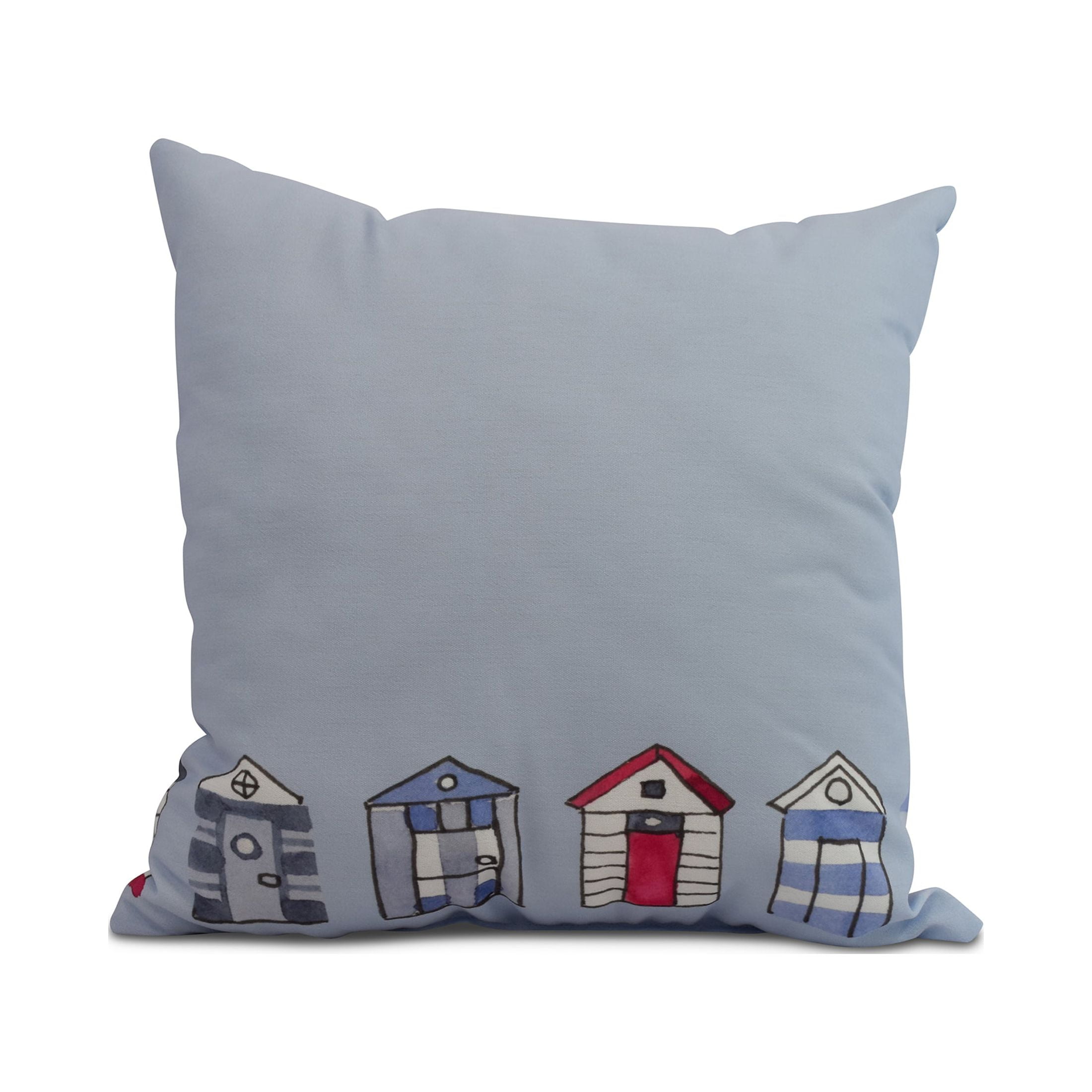 Simply Daisy, 18" x 18" Beach Huts, Geometric Print Outdoor Pillow, Light Blue