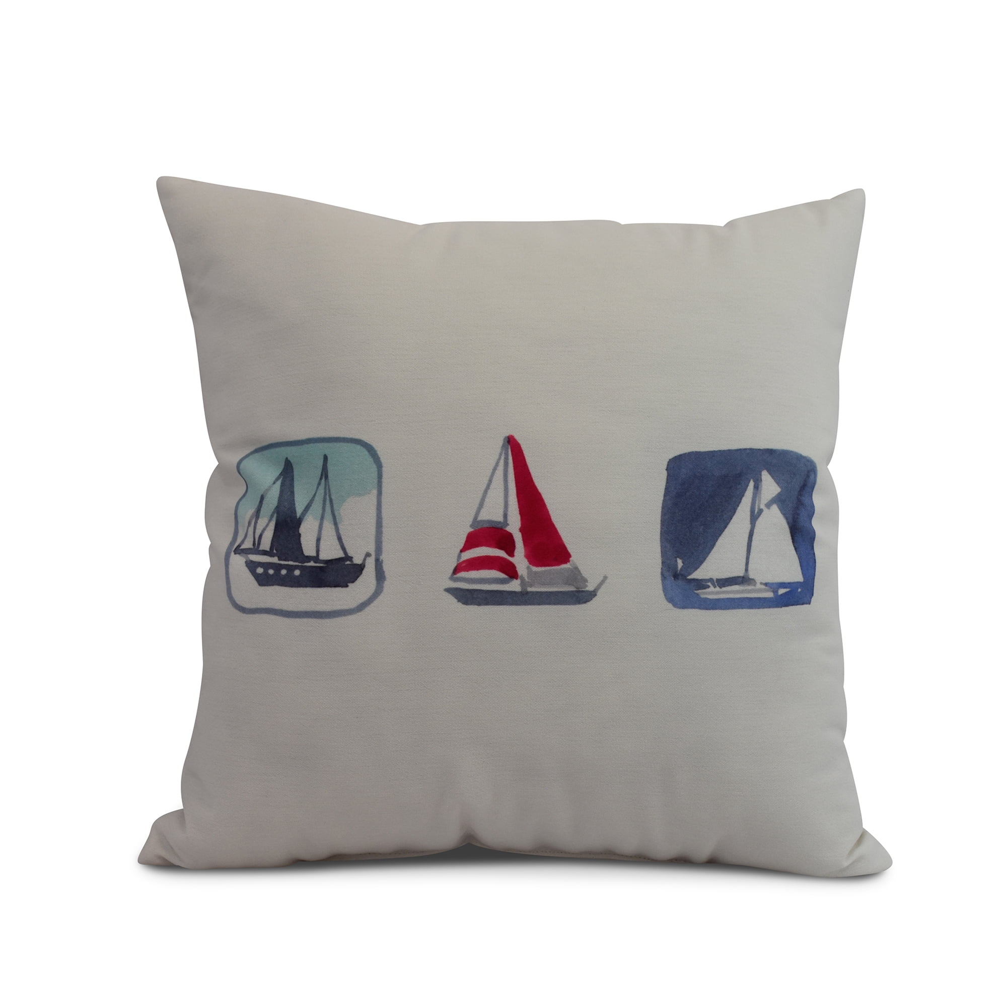 Simply Daisy, 18" x 18" Boat Trio, Geometric Print Outdoor Pillow, Ivory