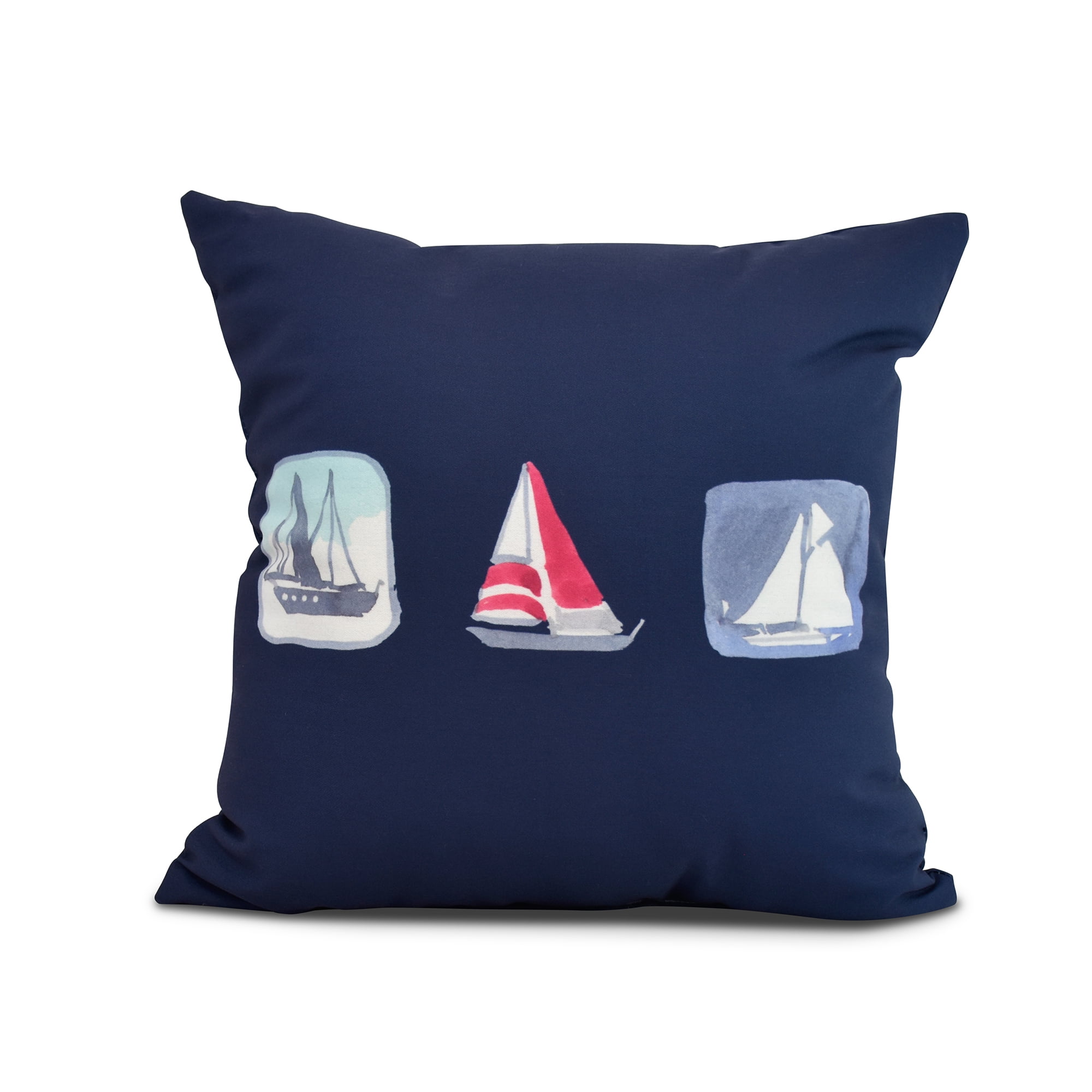 Simply Daisy, 18" x 18" Boat Trio, Geometric Print Outdoor Pillow, Navy