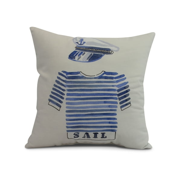 Simply Daisy, 18" x 18" Captain Shirt , Geometric Print Outdoor Pillow, Ivory