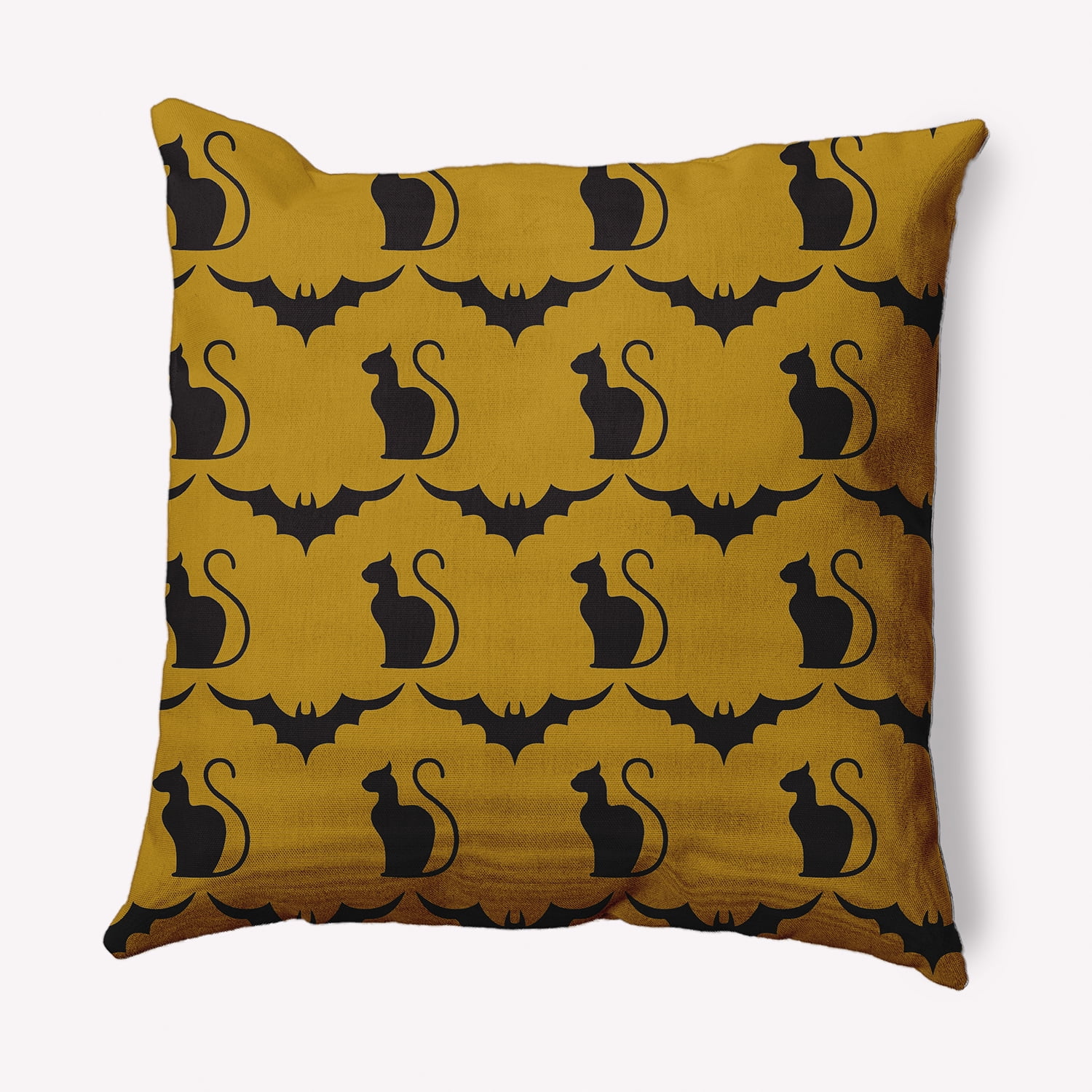 Simply Daisy 18" x 18" Cats and Bats Indoor/Outdoor Polyester Throw Pillow, Autumn Gold
