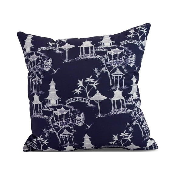 Simply Daisy, 18" x 18" Chinapezka , Floral Print Outdoor Pillow, Navy Blue