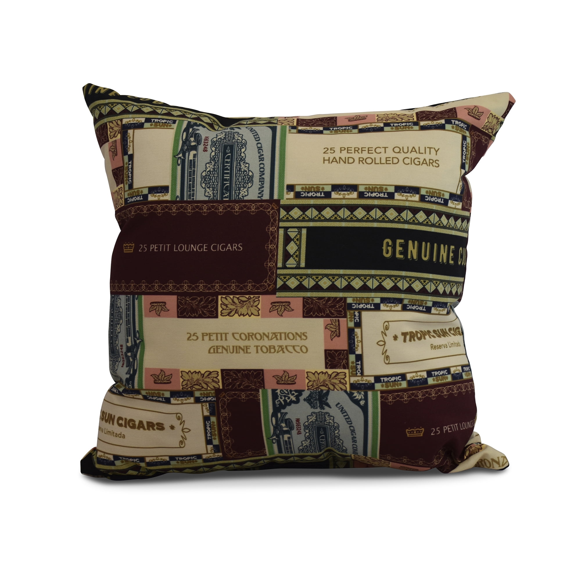 Simply Daisy, 18" x 18" Cigar Box Collage 2, Geometric Print Outdoor Pillow, Green