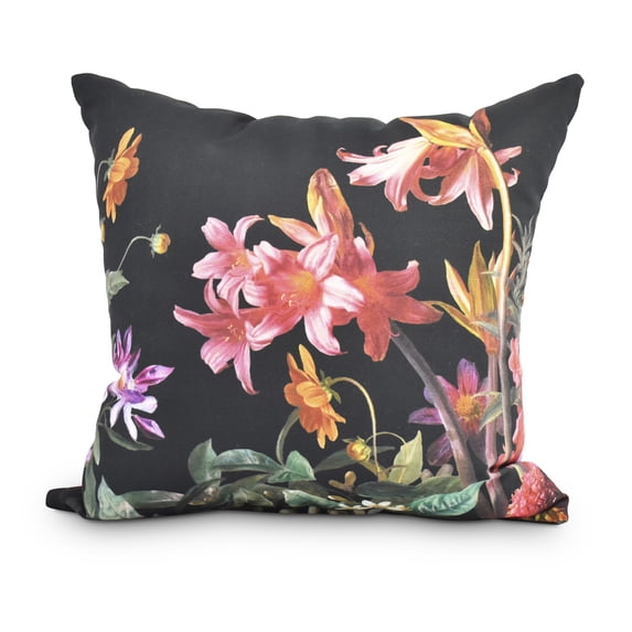 Simply Daisy, 18" x 18" Color Me Floral Black Floral Print Decorative Outdoor Throw Pillow