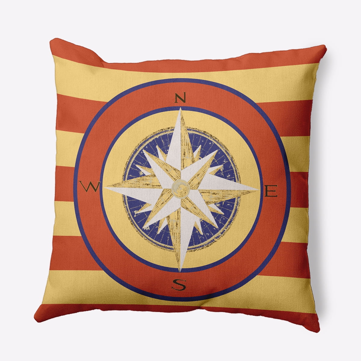 Simply Daisy 18" x 18" Compass on Stripes Indoor/Outdoor Throw Pillow, Surf Board Orange (1 count)