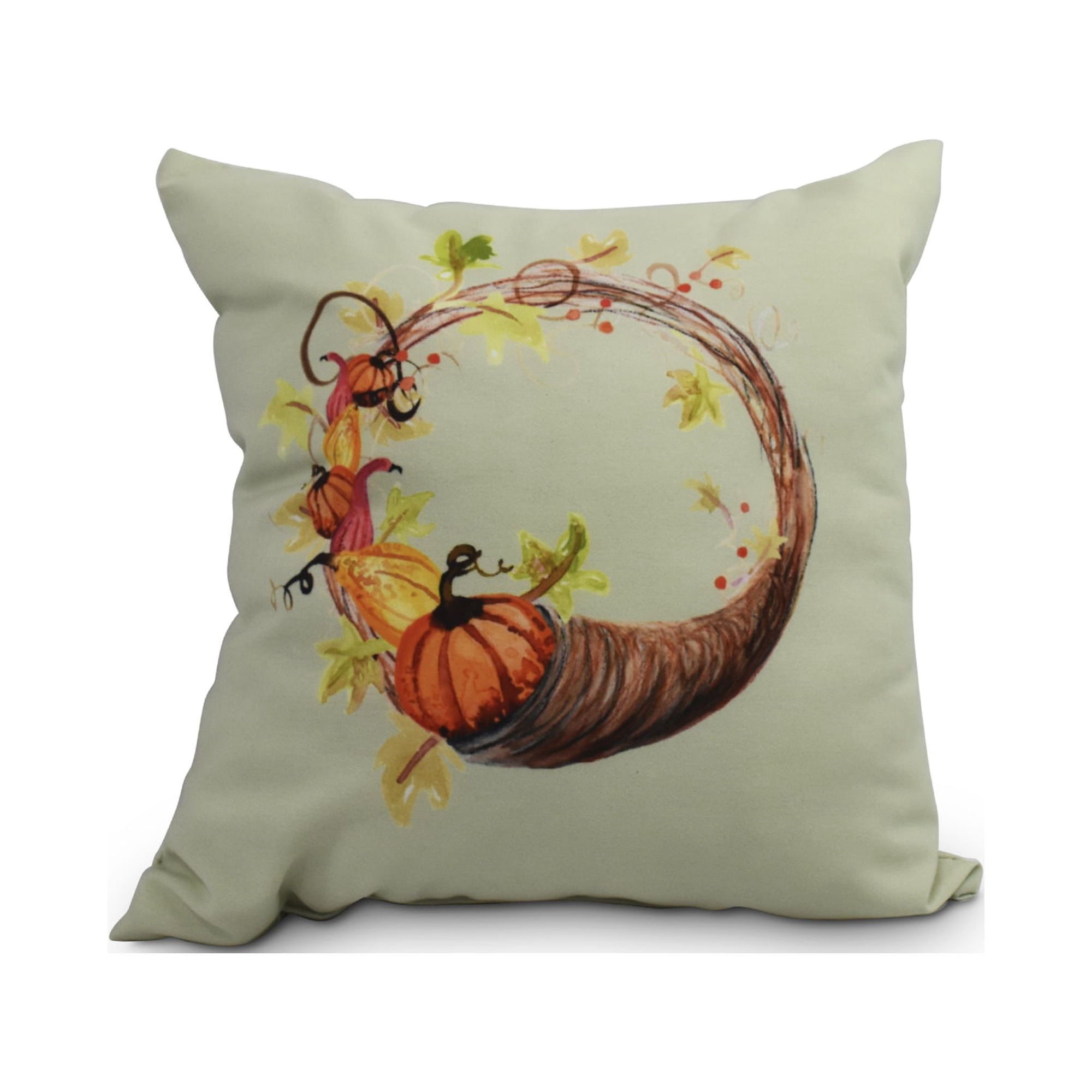 Simply Daisy, 18" x 18" Cornicopia Wreath Light green Fall Print Outdoor Decorative Throw Pillow