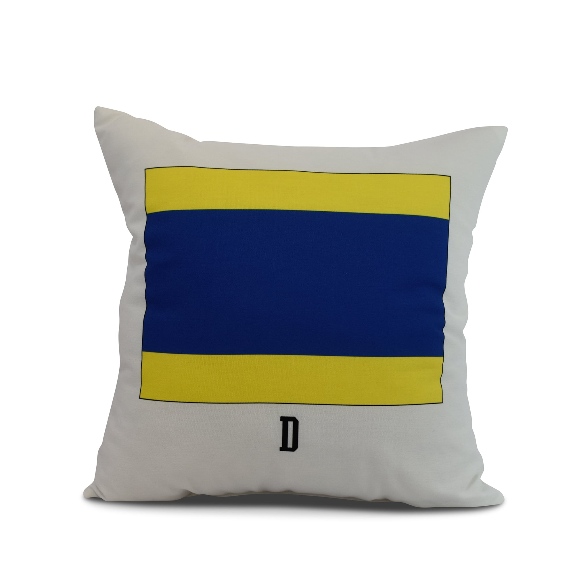 Simply Daisy, 18" x 18" D Letter, Geometric Print Outdoor Pillow, Royal Blue