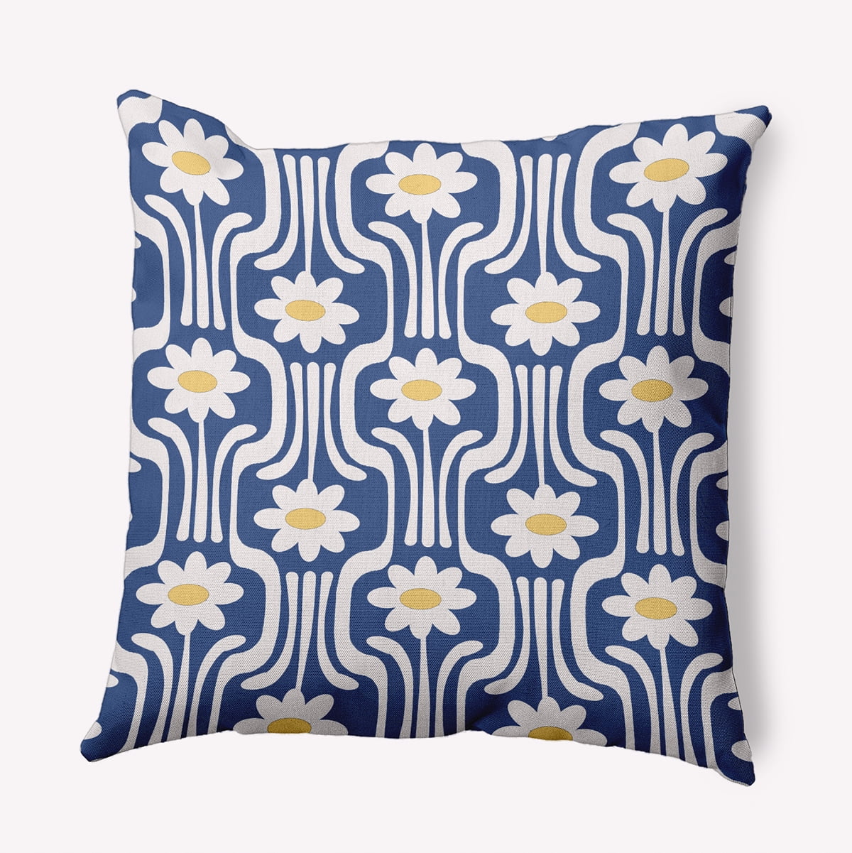 Simply Daisy 18" x 18" Daisys and Squiggles Indoor/Outdoor Throw Pillow, Nautical Navy (1 count)