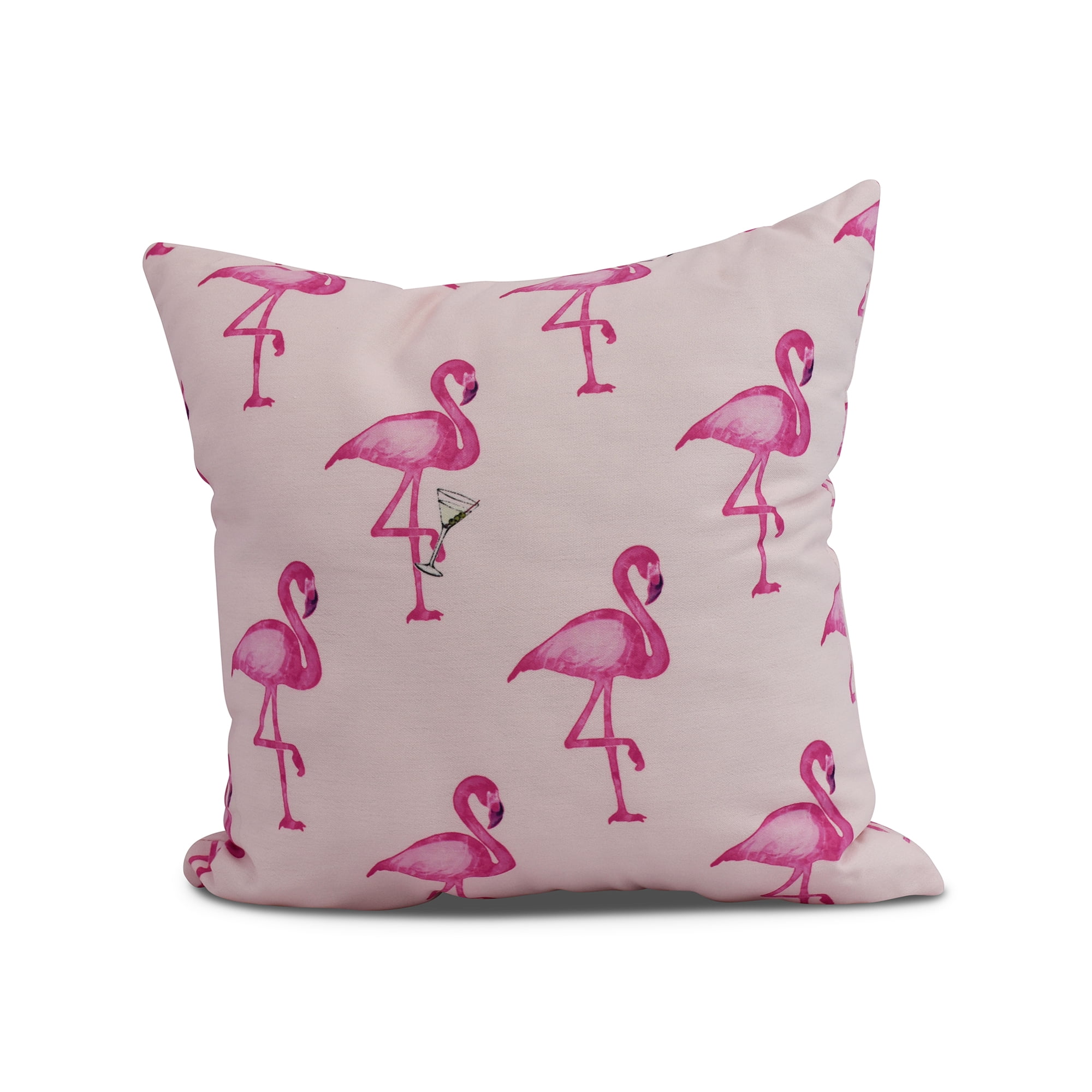 Simply Daisy, 18" x 18" Flamingo Fanfare Martini , Animal Print Outdoor Pillow, Pink