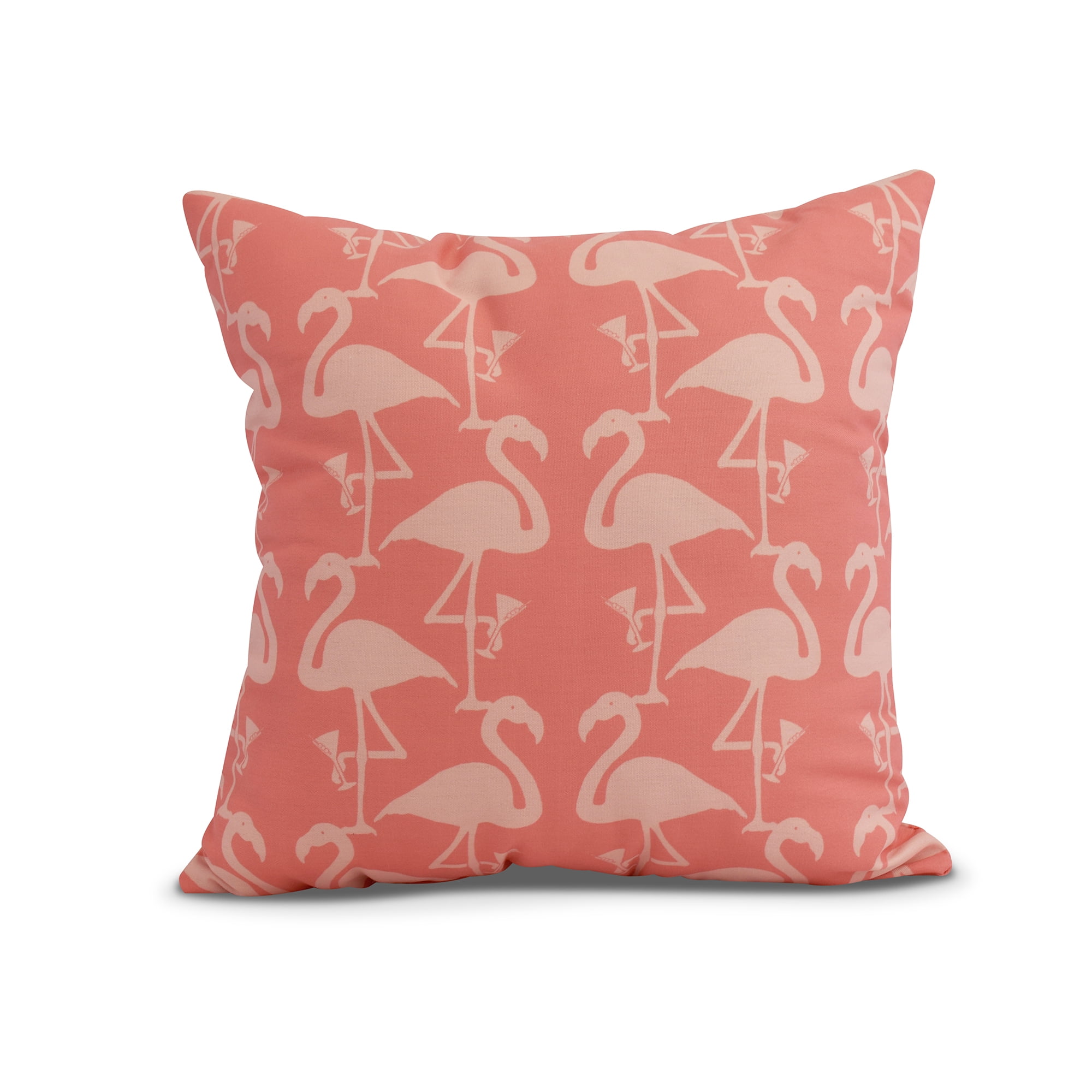Simply Daisy, 18" x 18" Flamingo Heart Martini , Animal Print Outdoor Pillow, Coral