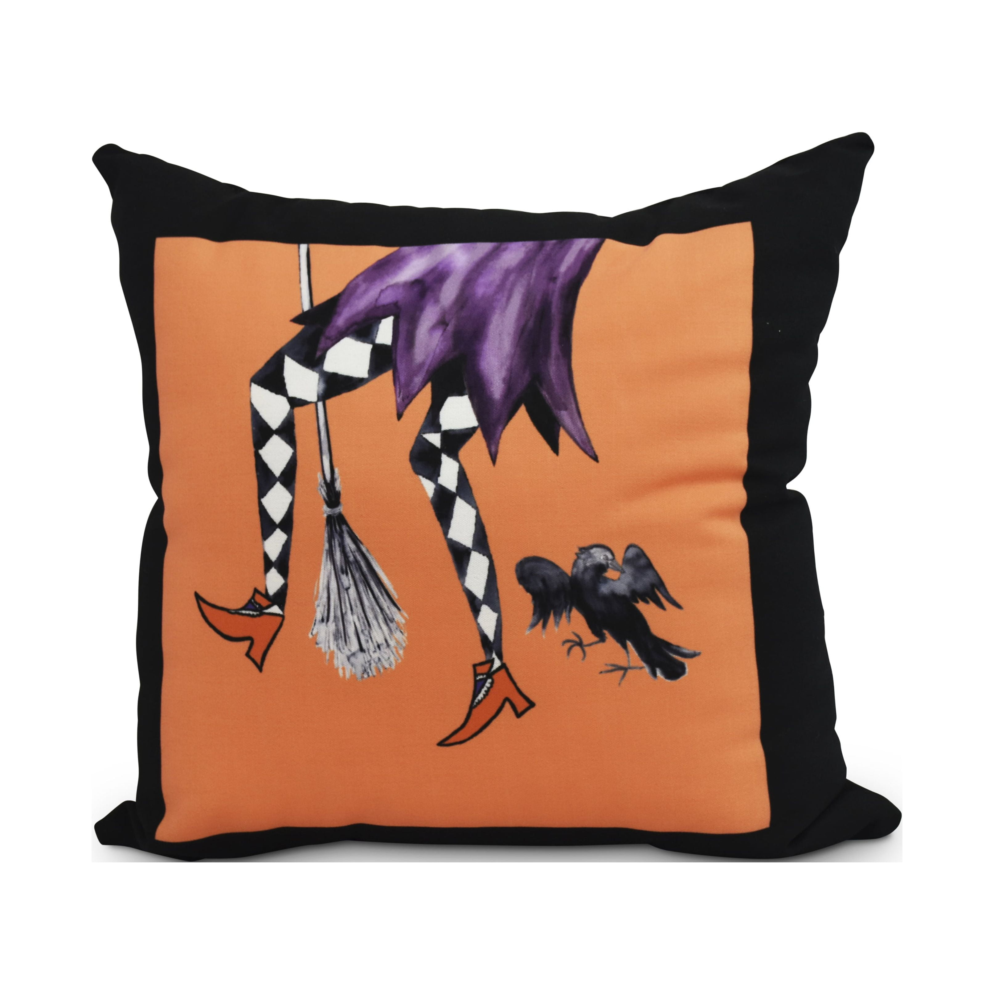 Simply Daisy, 18" x 18" Fly Away Witch Orange Halloween Print Decorative Throw Pillow