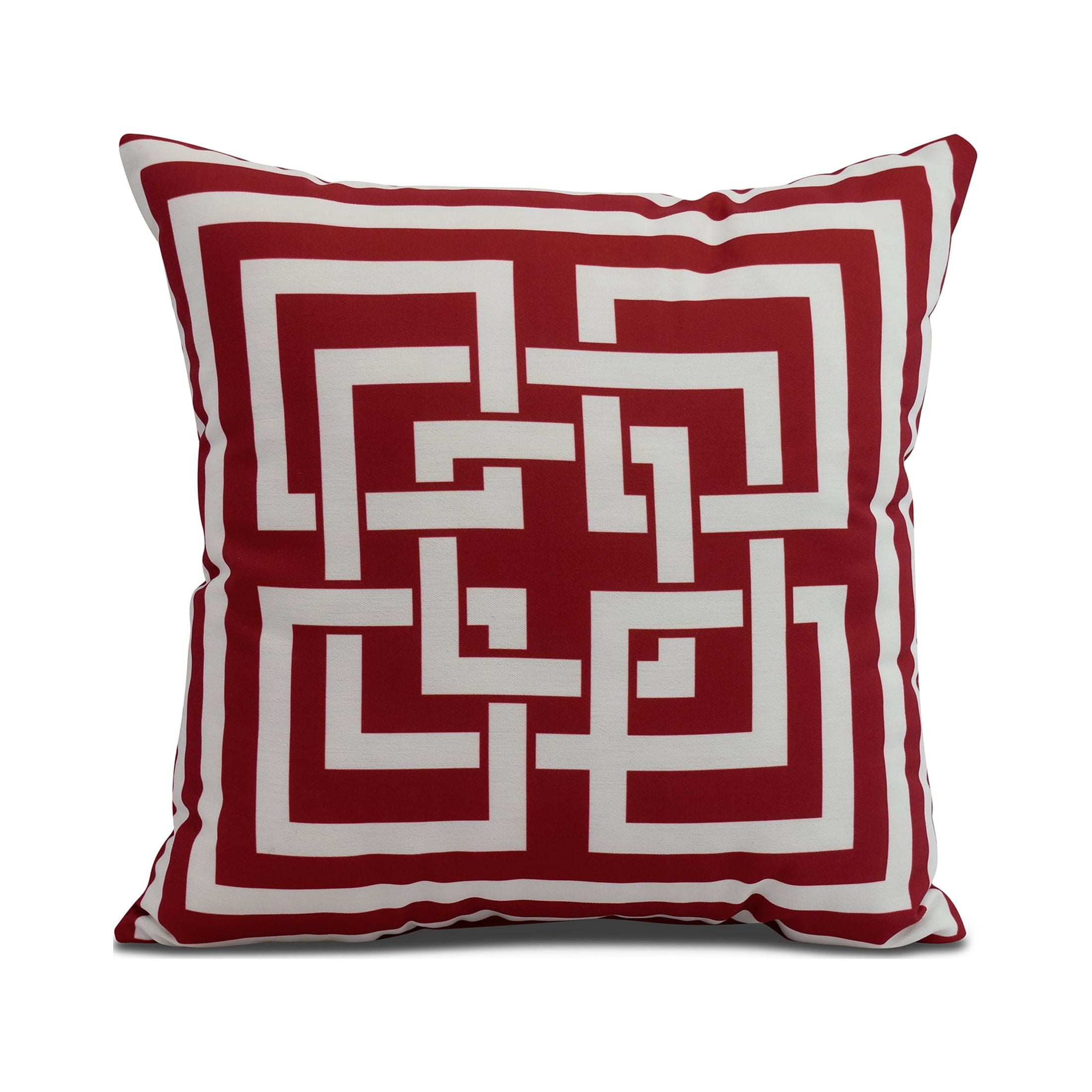 Simply Daisy, 18" x 18" Greek New Key, Geometric Print Outdoor Pillow, Red