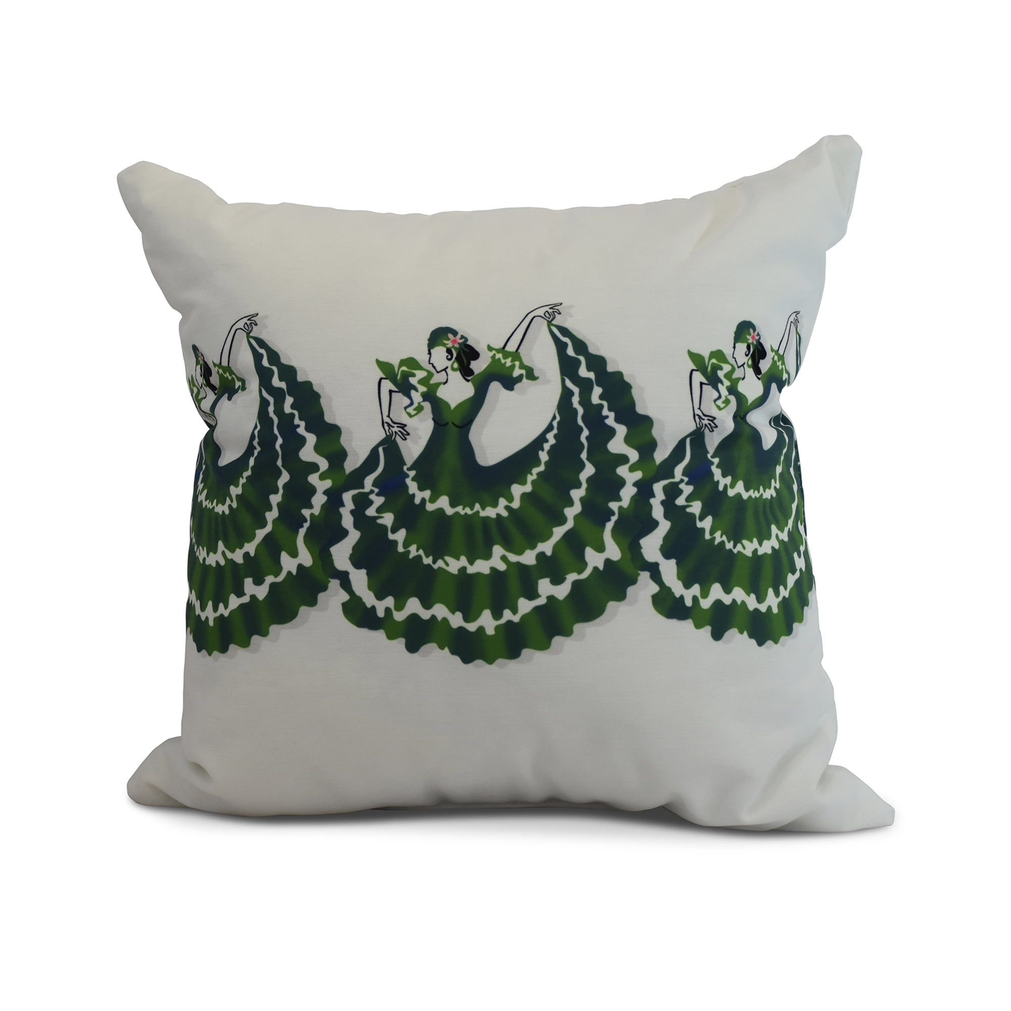 Simply Daisy, 18 x 18 Inch, 3 Cuban Dancers, Geometric Print Pillow, Green
