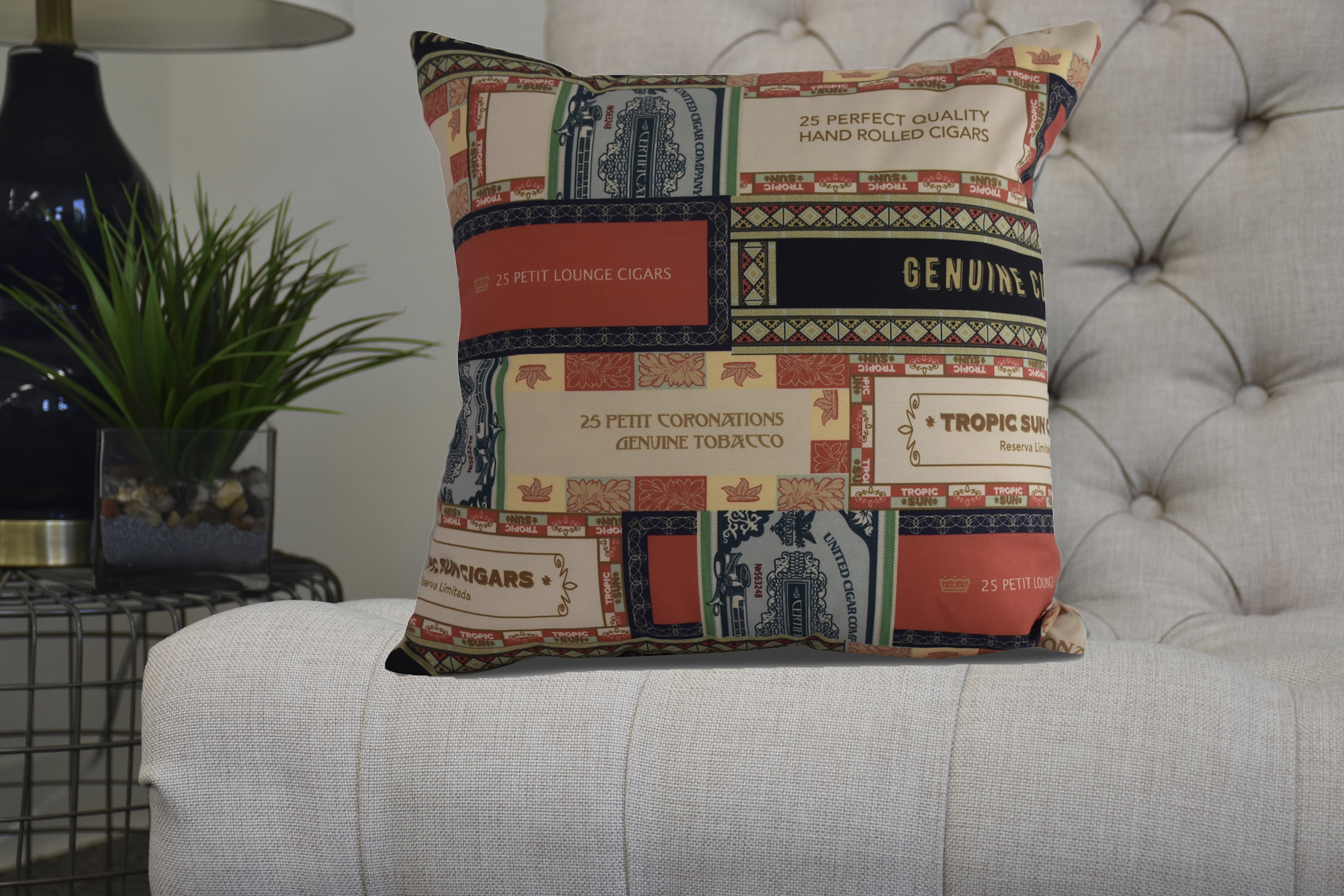 Simply Daisy, 18 x 18 Inch, Cigar Box Collage 2, Geometric Print Pillow, Red Orange