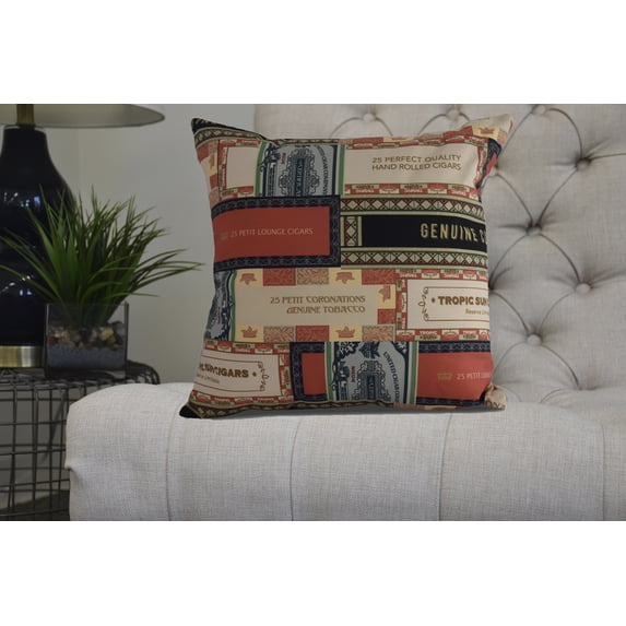 Simply Daisy, 18 x 18 Inch, Cigar Box Collage 2, Geometric Print Pillow, Red Orange