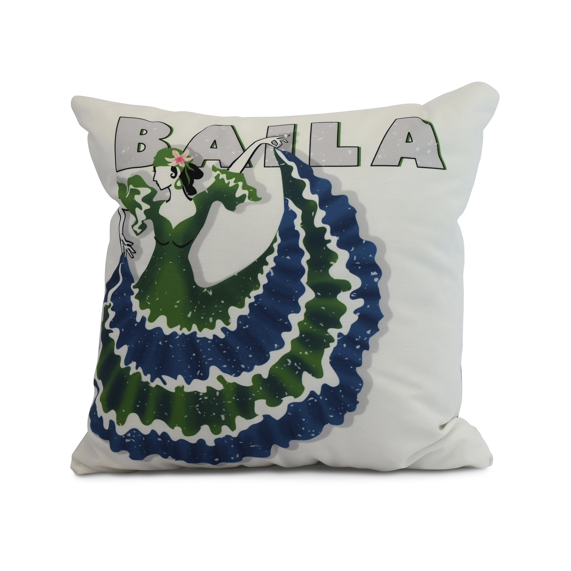 Simply Daisy, 18 x 18 Inch, Cuban Dancer Baila, Word Print Pillow, Green