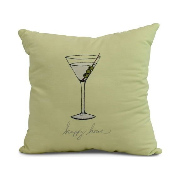 Simply Daisy, 18" x 18" Martini Glass Happy Hour , Geometric Print Outdoor Pillow, Light Green