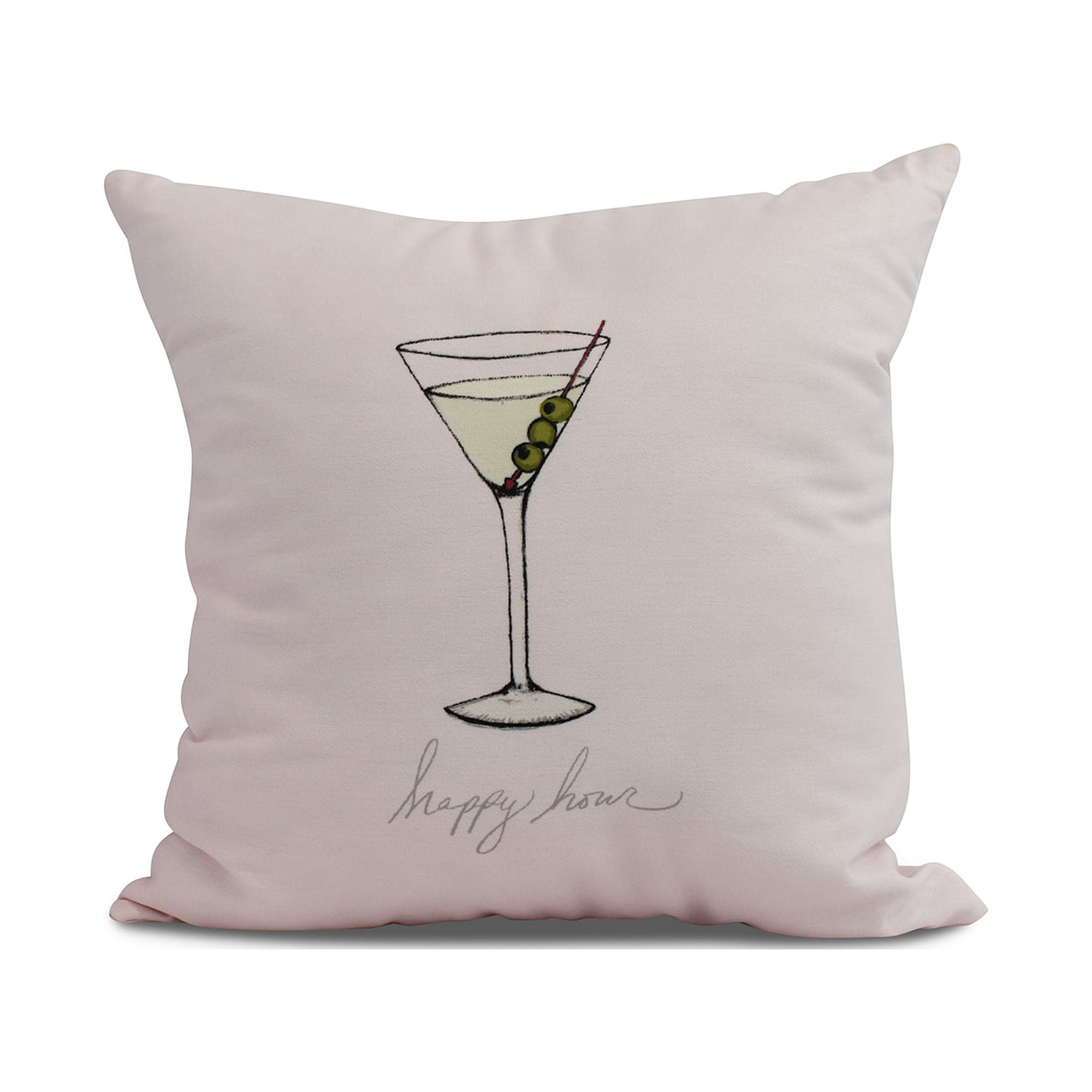 Simply Daisy, 18" x 18" Martini Glass Happy Hour , Geometric Print Outdoor Pillow, Pink