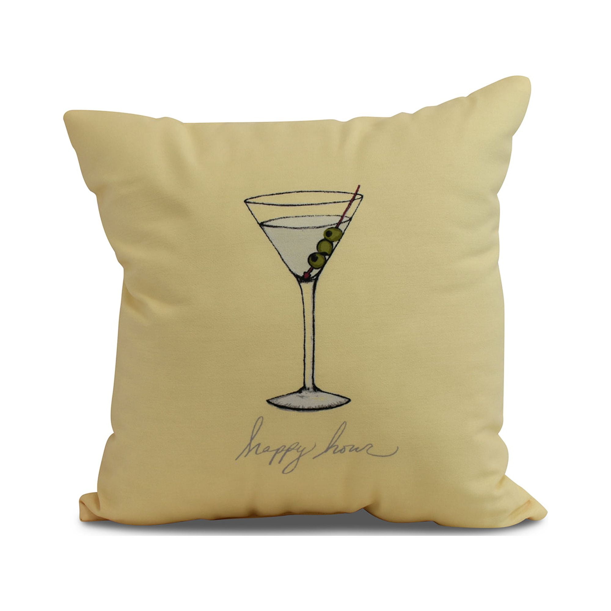 Simply Daisy, 18" x 18" Martini Glass Happy Hour , Geometric Print Outdoor Pillow, Yellow