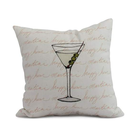 Simply Daisy, 18" x 18" Martini Glass Text Fade , Geometric Print Outdoor Pillow, Coral