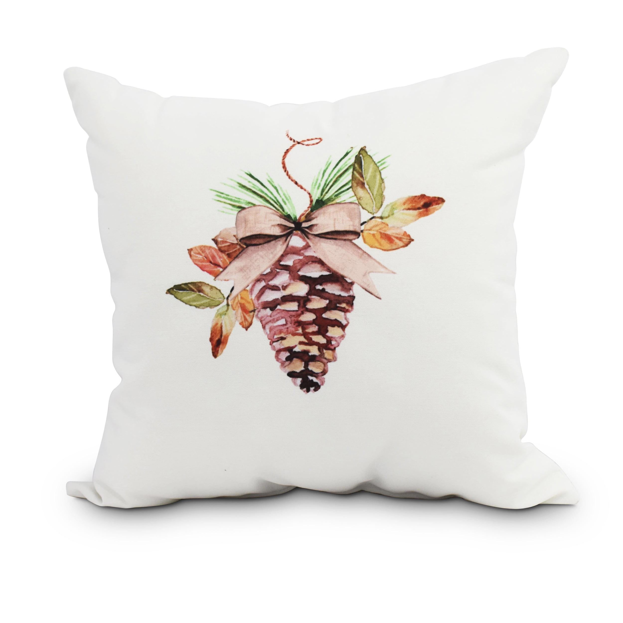 Simply Daisy, 18" x 18"Natural Oranment Off White Holiday Print Decorative Outdoor Throw Pillow