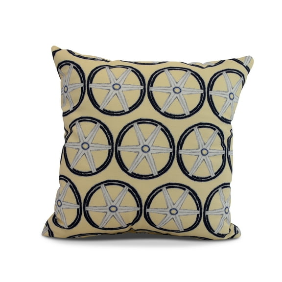 Simply Daisy, 18" x 18" Nautical Geo Lines, Geometric Print Outdoor Pillow, Yellow