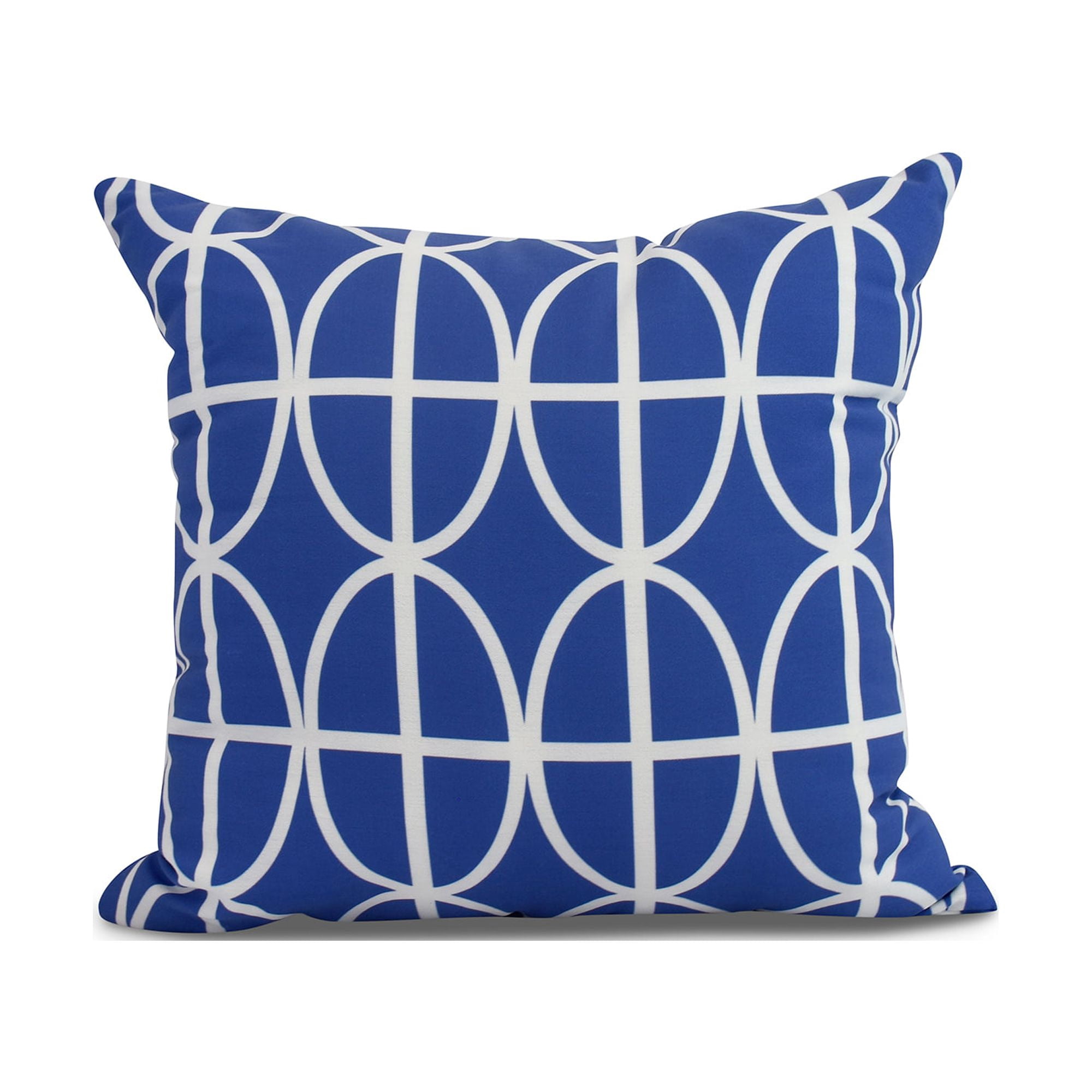 Simply Daisy, 18" x 18" Ovals and Stripes , Geometric Print Outdoor Pillow, Royal Blue