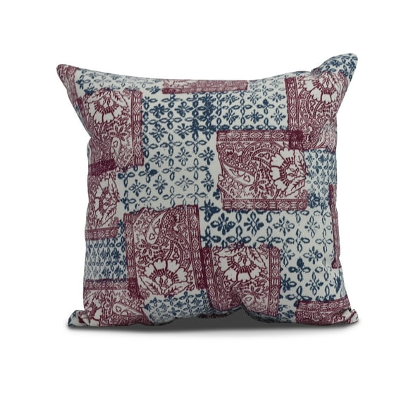 Simply Daisy, 18" x 18" Patches Outdoor Pillow, Maroon