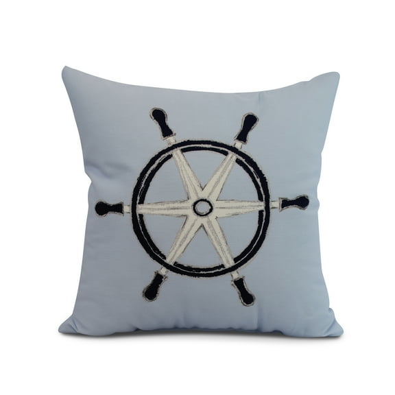 Simply Daisy, 18" x 18" Ship Wheel , Geometric Print Outdoor Pillow, Blue