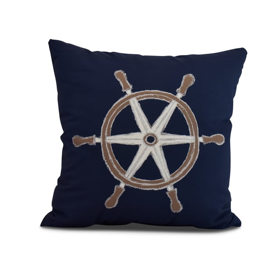 Simply Daisy, 18" x 18" Ship Wheel , Geometric Print Outdoor Pillow, Navy