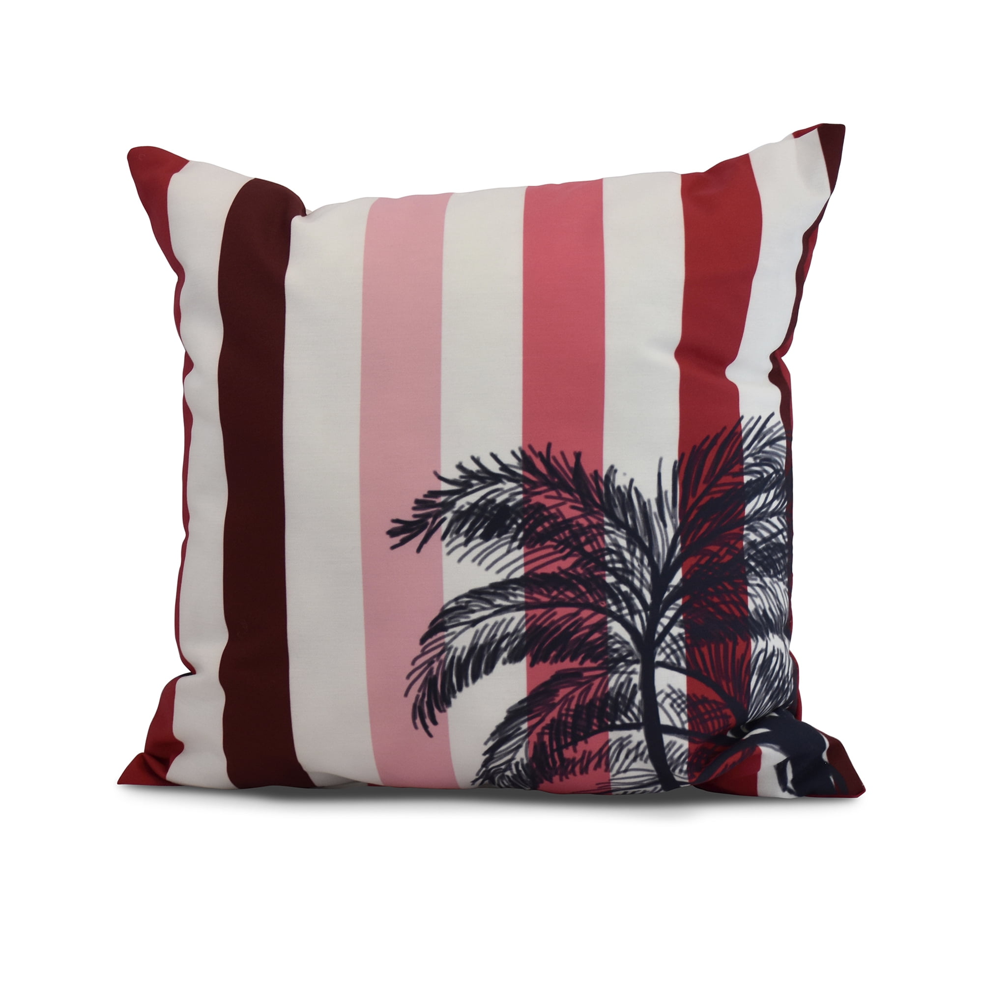 Simply Daisy, 18" x 18" Thin Stripe Palm, Stripe Print Outdoor Pillow, Red