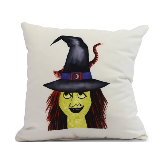 Simply Daisy, 18" x 18" Witches Hat Cream Halloween Print Decorative Throw Pillow