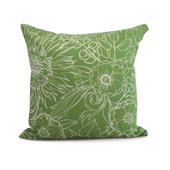 Simply Daisy, 18" x 18" Zentangle 4, Floral Print Outdoor Pillow, Green