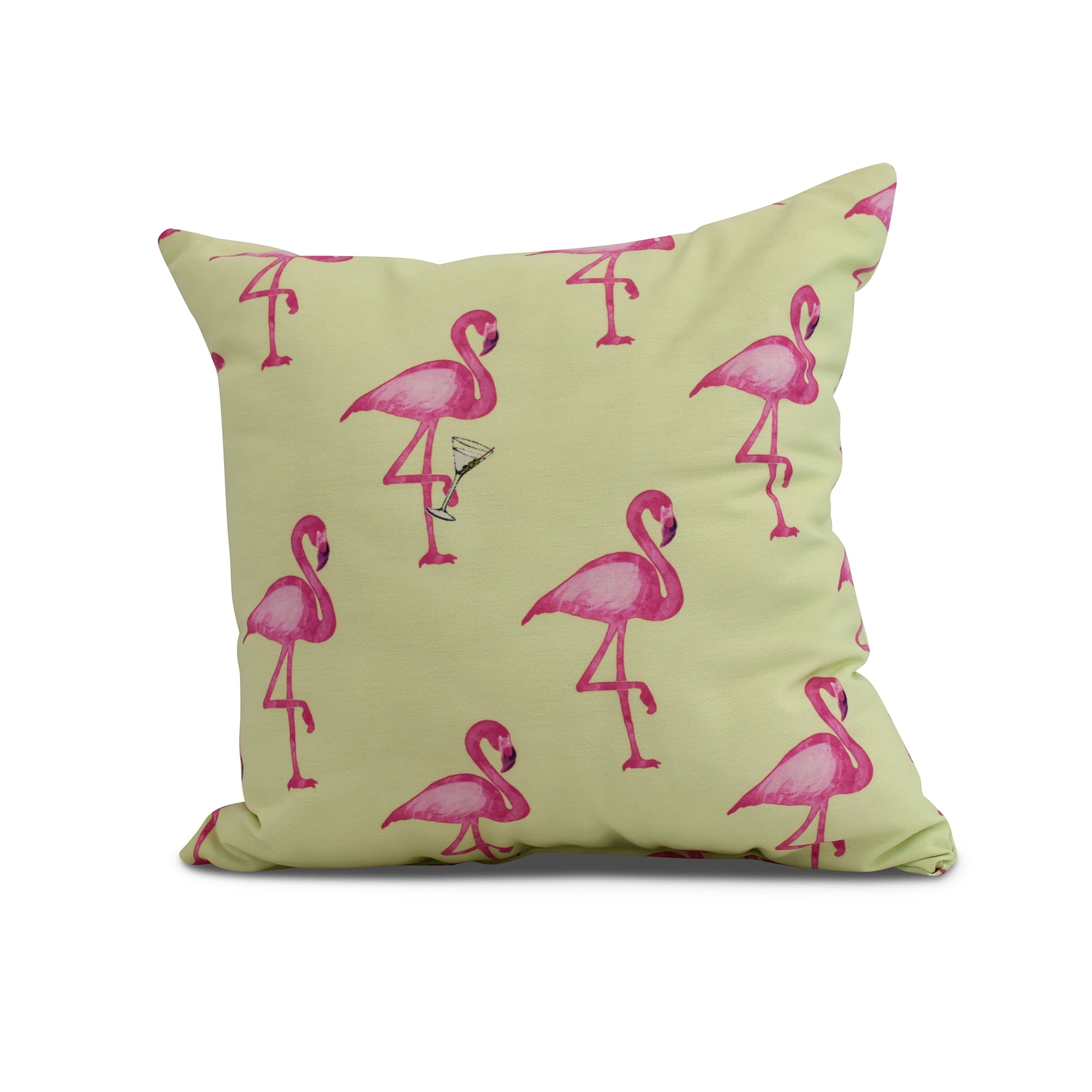 Simply Daisy, 18 x 18 inch, Flamingo Fanfare Martini Animal Print Pillow, Light Green