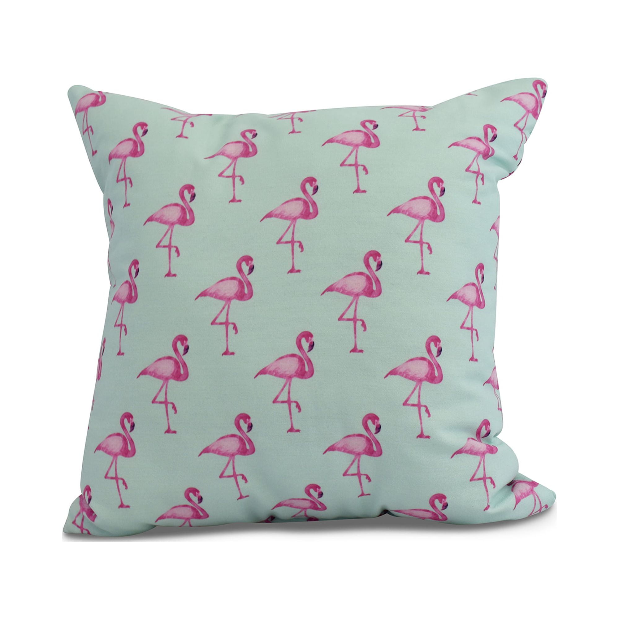 Simply Daisy, 18 x 18 inch, Flamingo Fanfare Multi Animal Print Pillow, Aqua