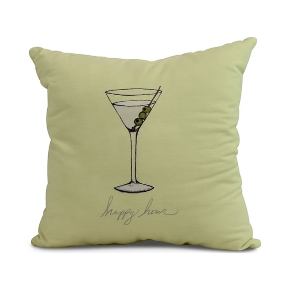 Simply Daisy, 18 x 18 inch, Martini Glass Happy Hour Geometric Print Pillow, Light Green