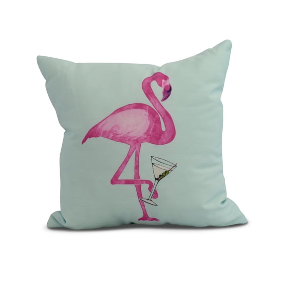 Simply Daisy, 18 x 18 inch, Single Flamingo Animal Print Pillow, Aqua