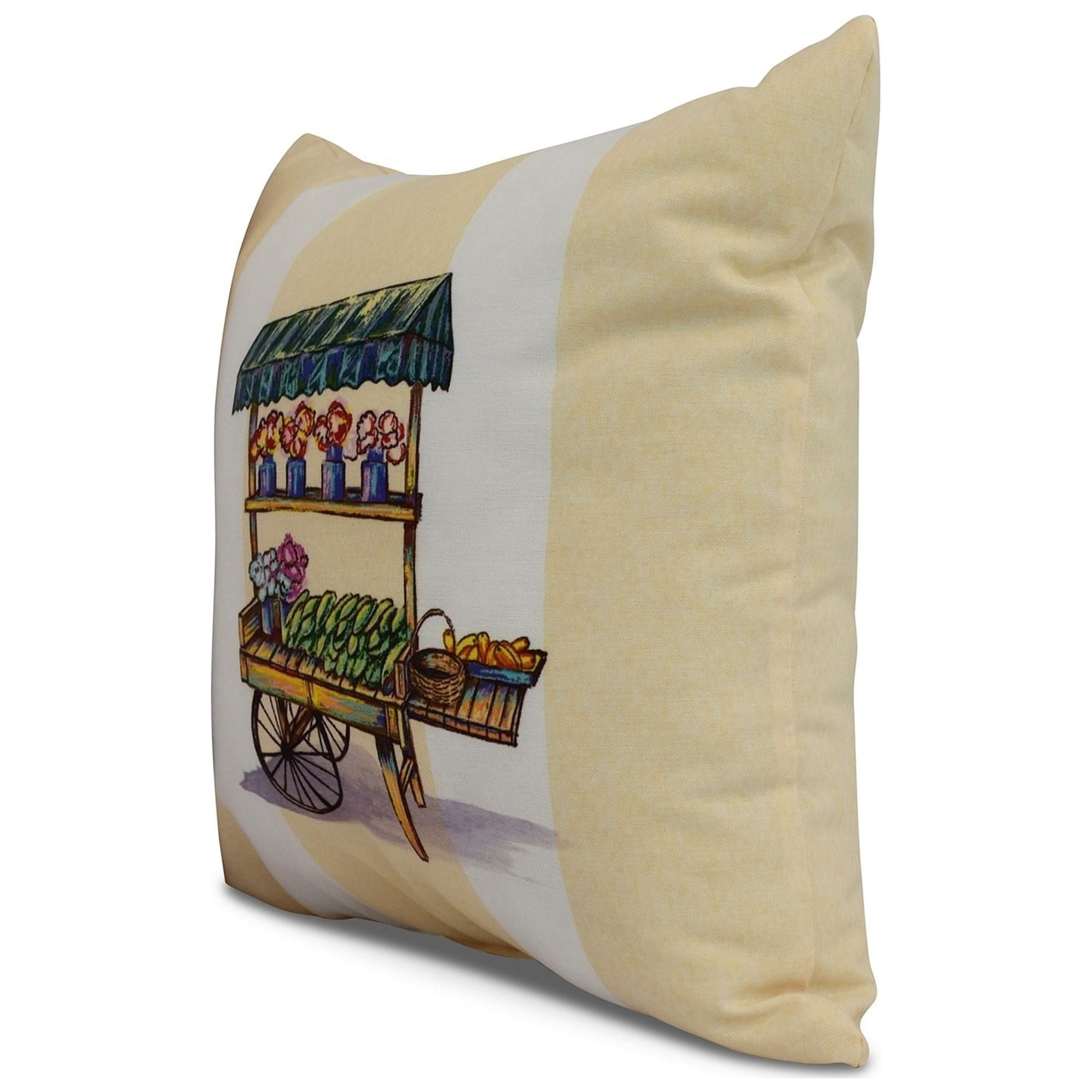 Simply Daisy, 18 x 18 inch,Veggie Cart Decorative Pillow,Yellow