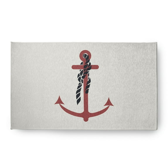 Simply Daisy 18 x 30 Anchor and Rope Nautical Chenille Rug, Ligonberry Red