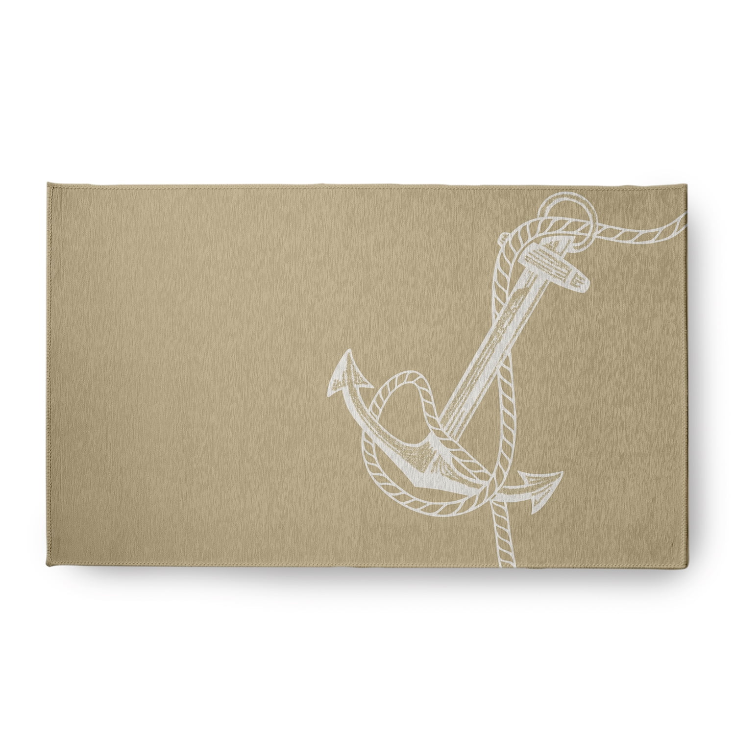Taupe Rectangular Chenille Rug with Nautical Anchor Design