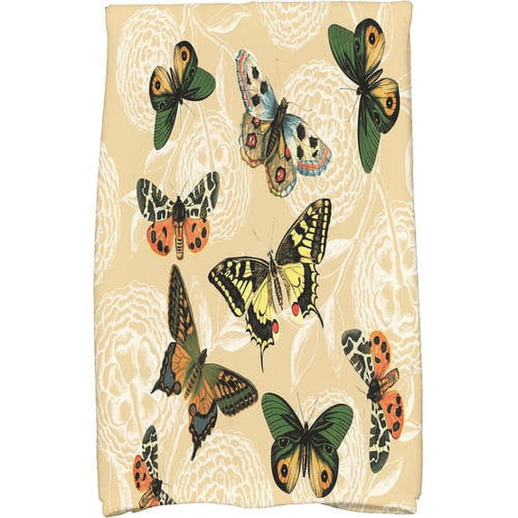 Simply Daisy 18" x 30" Antique Butterflies and Flowers Animal Print Kitchen Towel