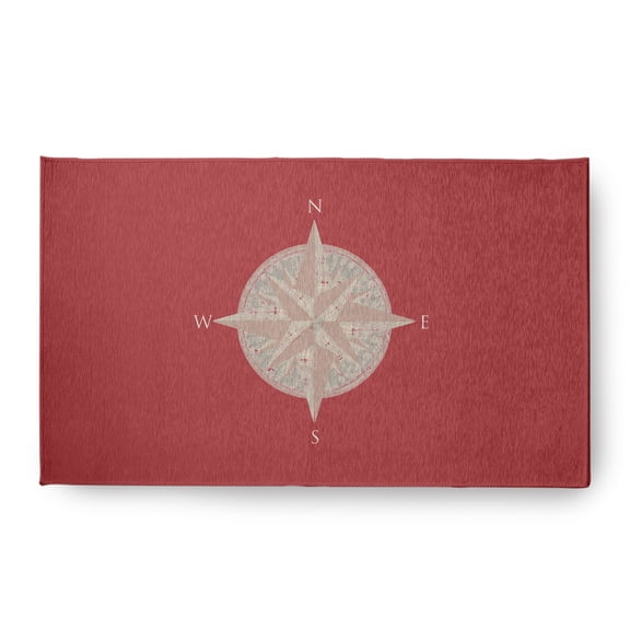 Simply Daisy 18 x 30 Compass Nautical Chenille Rug, Ligonberry Red