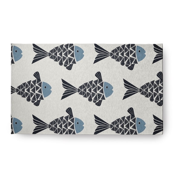 Simply Daisy 18 x 30 Fish Tales Nautical Chenille Rug, Dusty Smoke