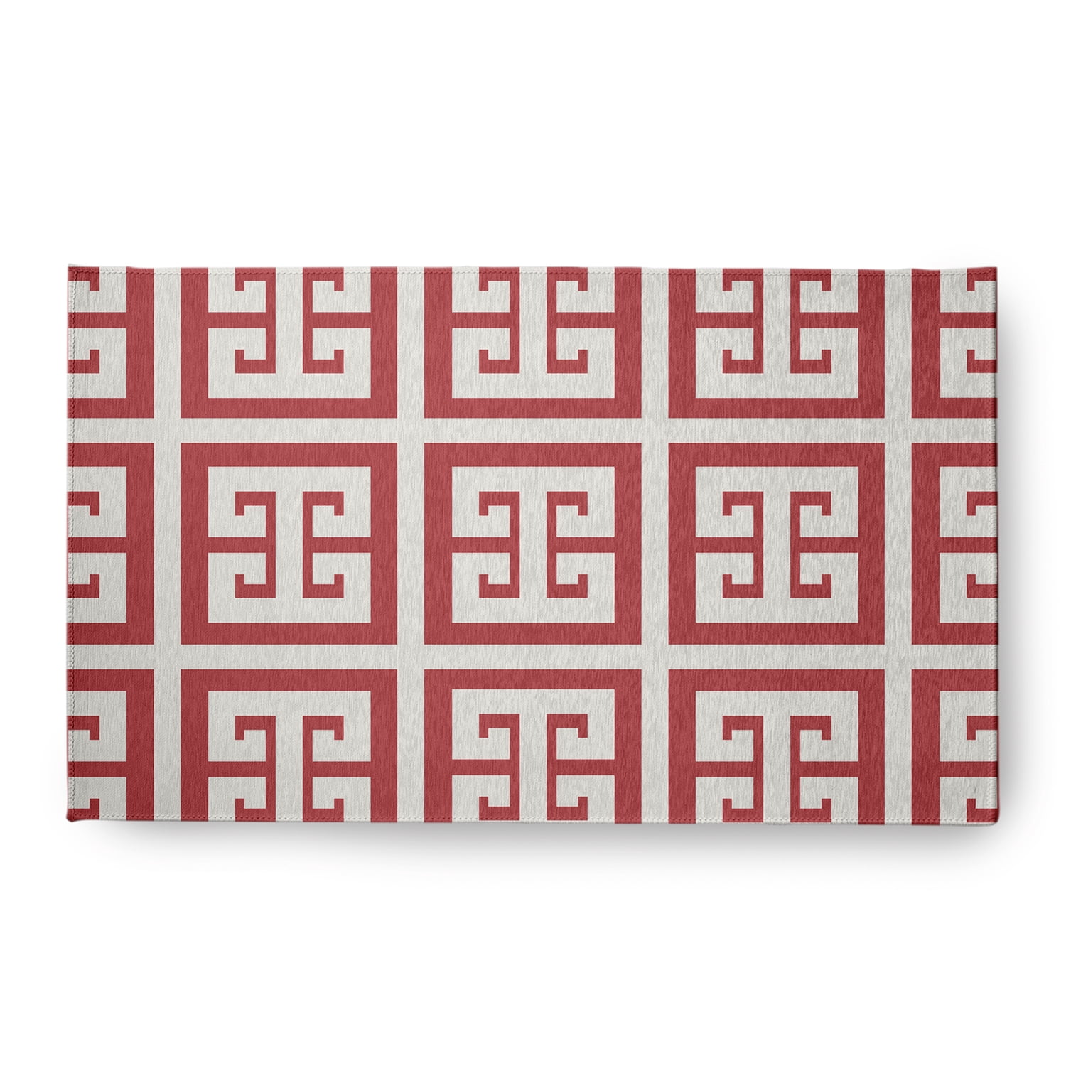 Simply Daisy 18 x 30 Greek Key Patterned Chenille Rug, Ligonberry Red