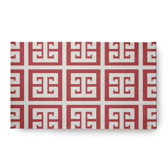Simply Daisy 18 x 30 Greek Key Patterned Chenille Rug, Ligonberry Red