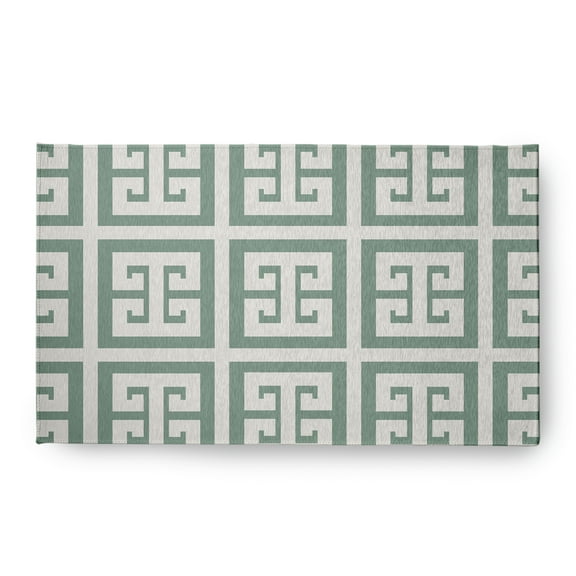 Simply Daisy 18 x 30 Greek Key Patterned Chenille Rug, Sage