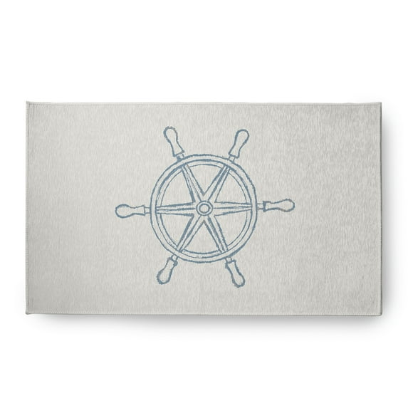 Simply Daisy 18 x 30 Large Ship Wheel Nautical Chenille Rug, Dusty Smoke